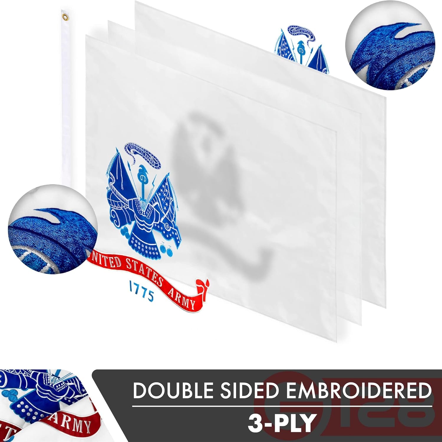 US Army Flag | 3X5 Ft | Double Toughweave Series Double Sided Embroidered 210D Polyester | Military Flag, Embroidered Design, Indoor/Outdoor, Brass Grommets, Heavy Duty, 3-Ply