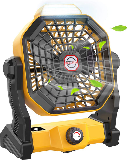 Camping Fan with LED Lantern, 36 Hours 9 Inch Portable Rechargeable Battery Powered Fan with Stepless Speed and Quiet Battery Operated for Picnic, Barbecue, Fishing, Travel, Home, Tent