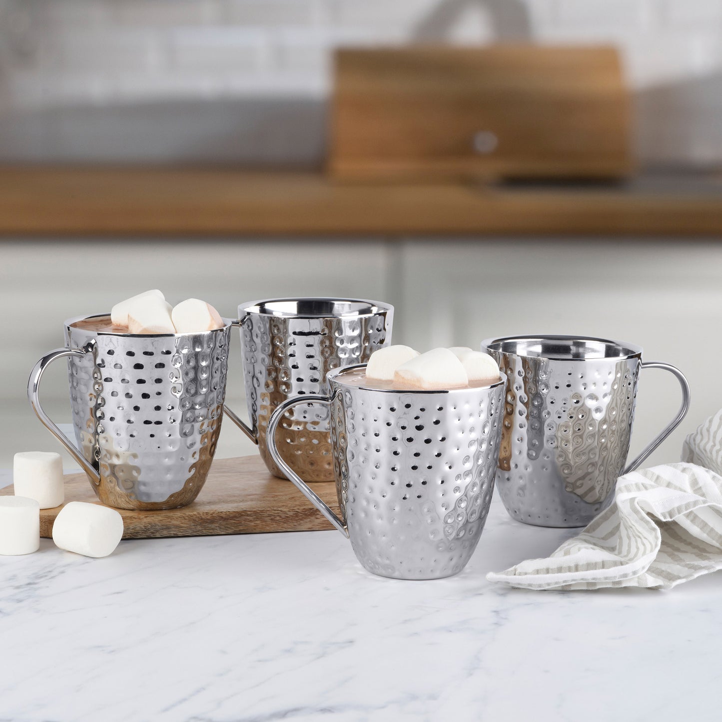 Mikasa Set of 4 Double-Wall Hammered Stainless Steel Mugs