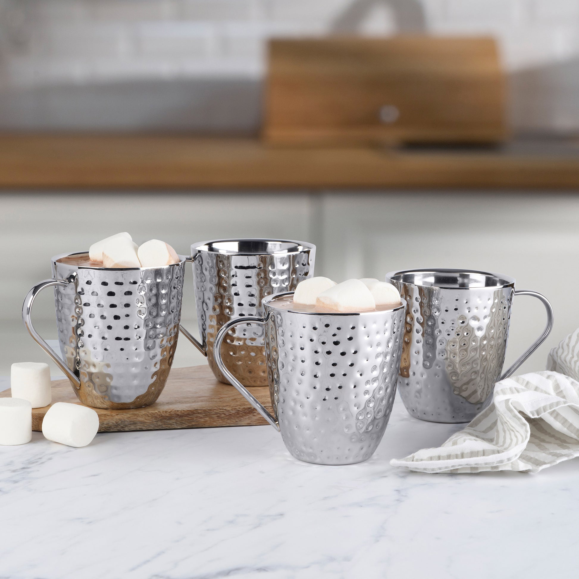 Mikasa Set of 4 Double-Wall Hammered Stainless Steel Mugs