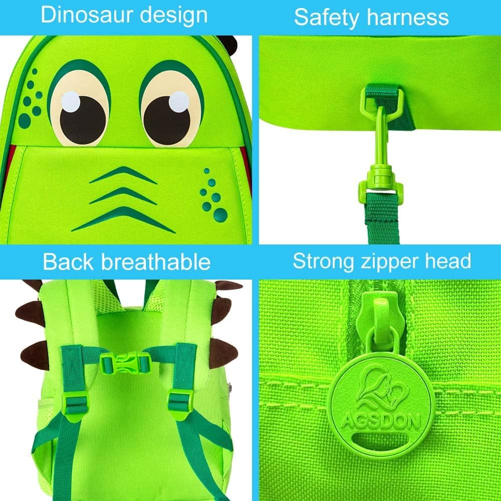 Toddler Backpack Leash, 9.5" Safety Harness Dinosaur Bag - Removable Tether