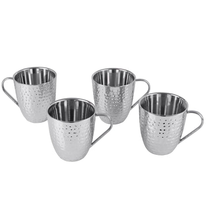 Mikasa Set of 4 Double-Wall Hammered Stainless Steel Mugs