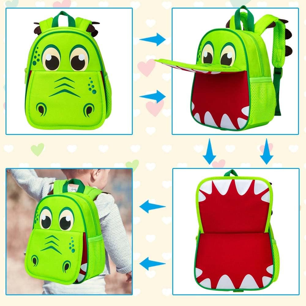 Toddler Backpack Leash, 9.5" Safety Harness Dinosaur Bag - Removable Tether